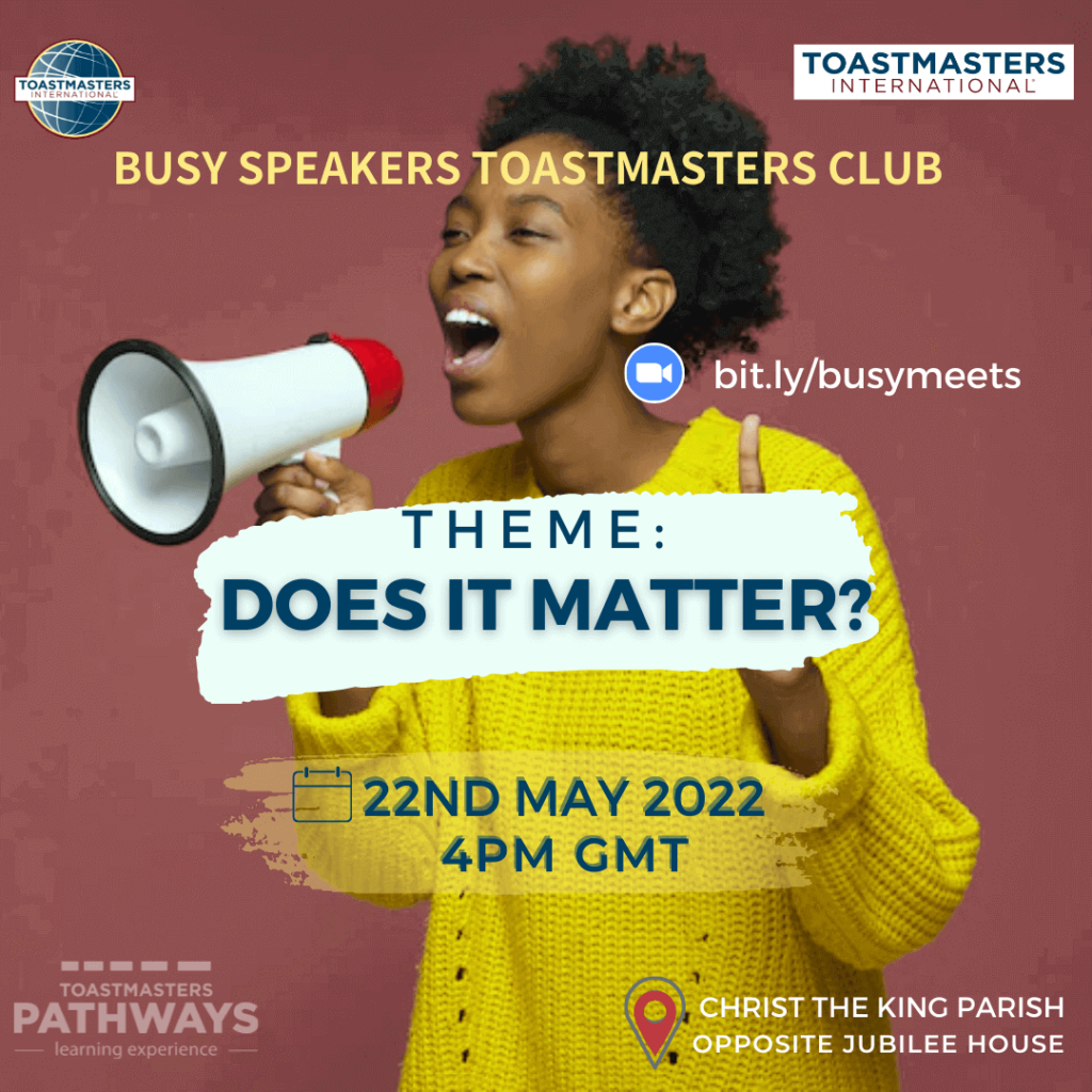 Does It Matter - Busy Speakers Toastmasters Meeting Flyer