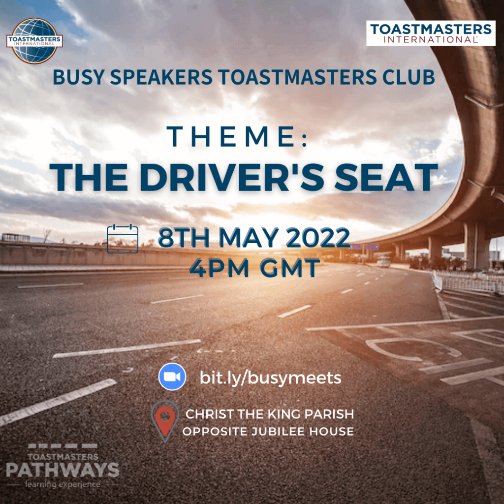 The Driver's Seat - Busy Speakers Toastmasters Meeting Flyer