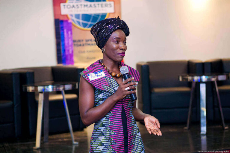Toastmaster Eno Abena Effah speaking at the 2019 Busy Speakers Toastmasters Awards and Recognition Night