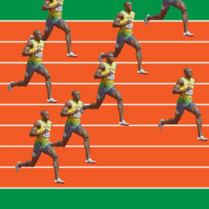 8 Usain Bolts competing on a track
