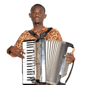Peter with the accordion strapped over his chest