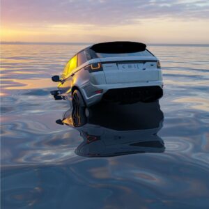 white car sinking into the sea