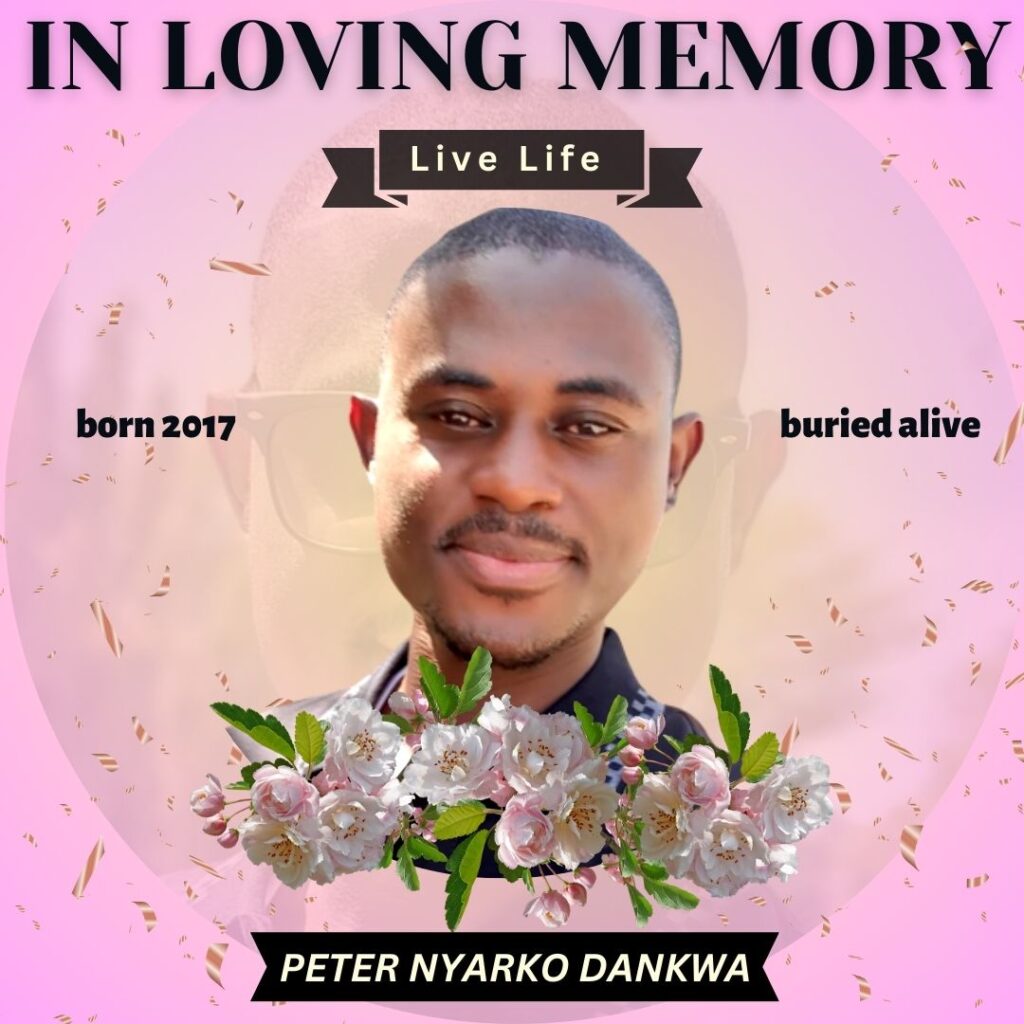 In loving memory - Peter Dankwa, a flyer for Bury Me Alive blog post.