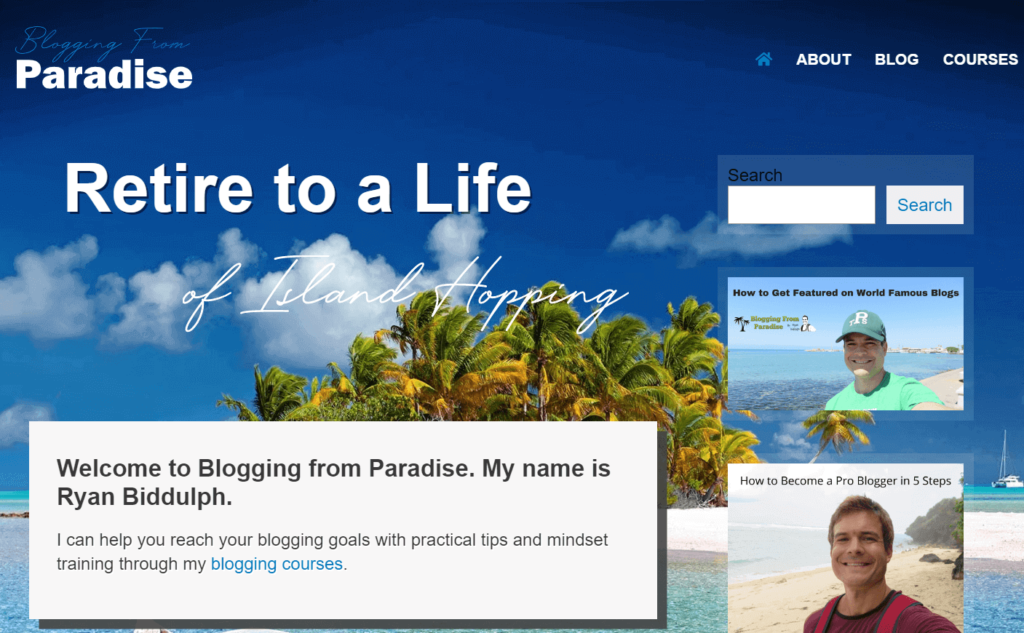 homepage of blogging from paradise