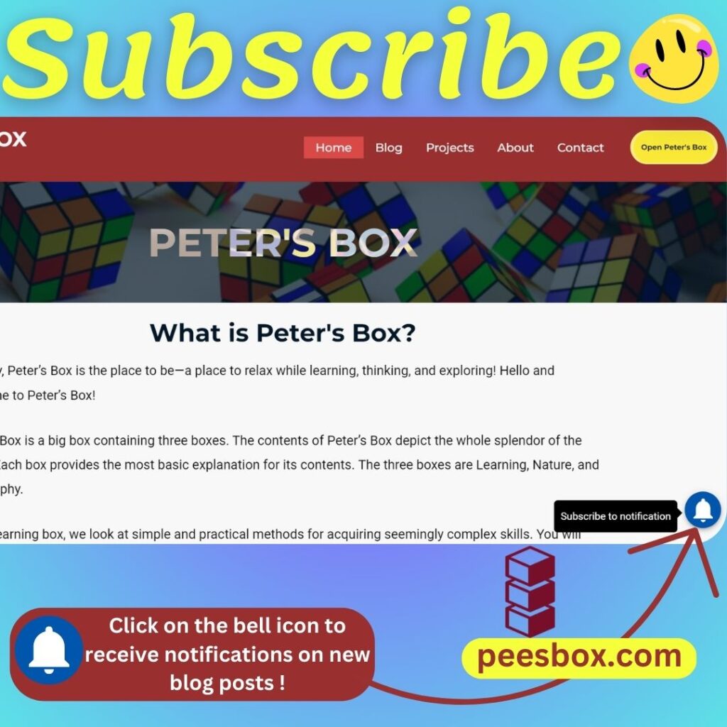 click on the bell icon to subscribe to push notifications for blog posts on Peter's Box